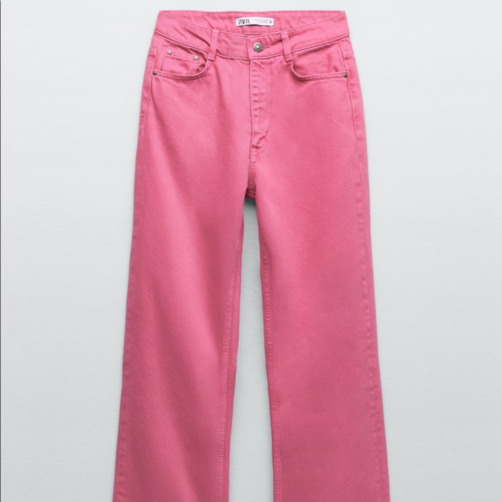 ZARA pink high waisted wide leg jeans